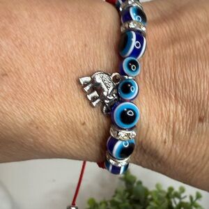 Devil’s Eye on Red Macrame and Elephant Charm Bracelet